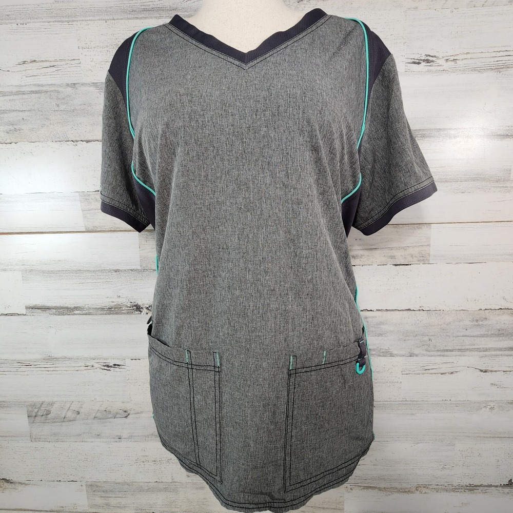 Scrubstar Scrub Top Women XL Gray V-Neck Active Mesh Panel Performance Medical